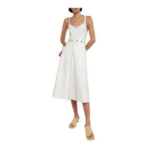 Proenza Schouler White Label Linen Front Zip Button Midi Dress‎ Women’s Size 2